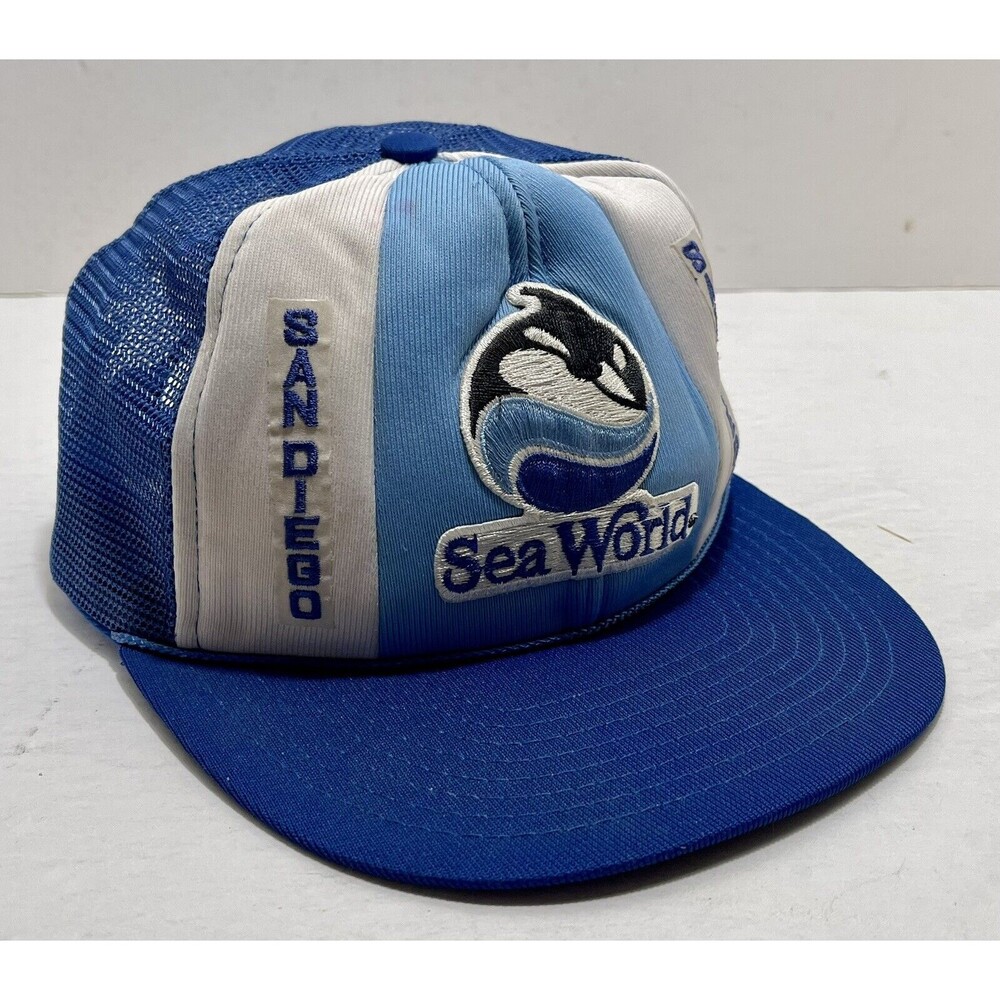 Sea World San Diego 1988 Snapback Mesh Trucker Cap Shamu Whale Big Logo Vintage - Picture 2 of 14